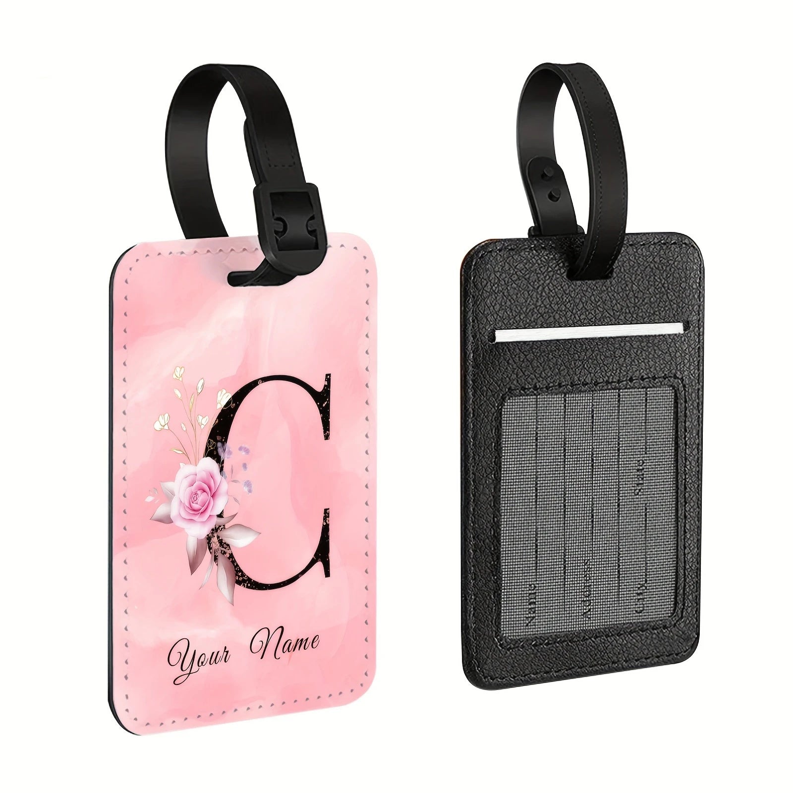 A of Personalized Custom Creative Flower Letter Pink Name Text Luggage Tags, Travel Cruise Suitcase Tags