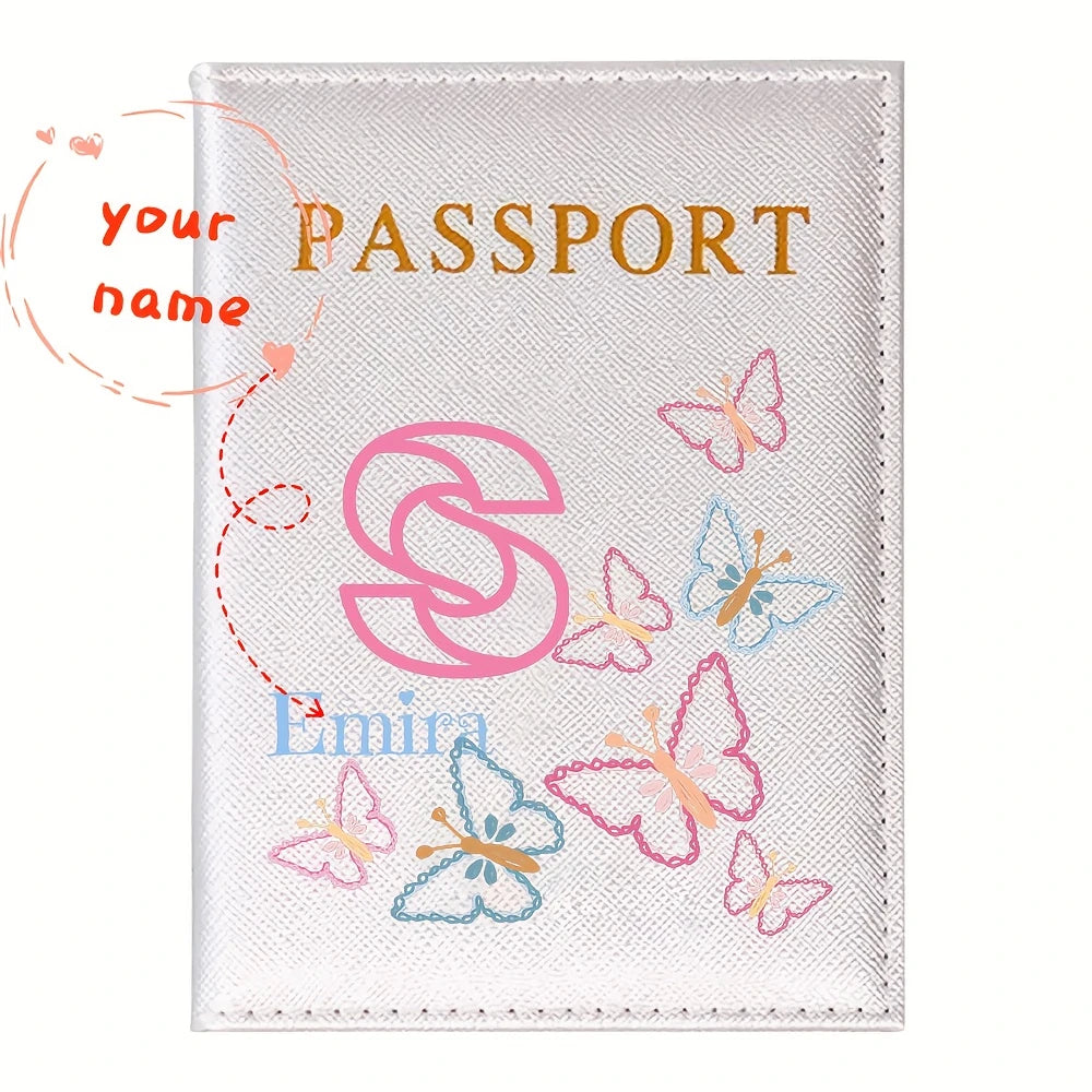 Personalized White Butterfly Letter PU Passport Cover Travel Storage, Elegant Holiday Anniversary Party Present