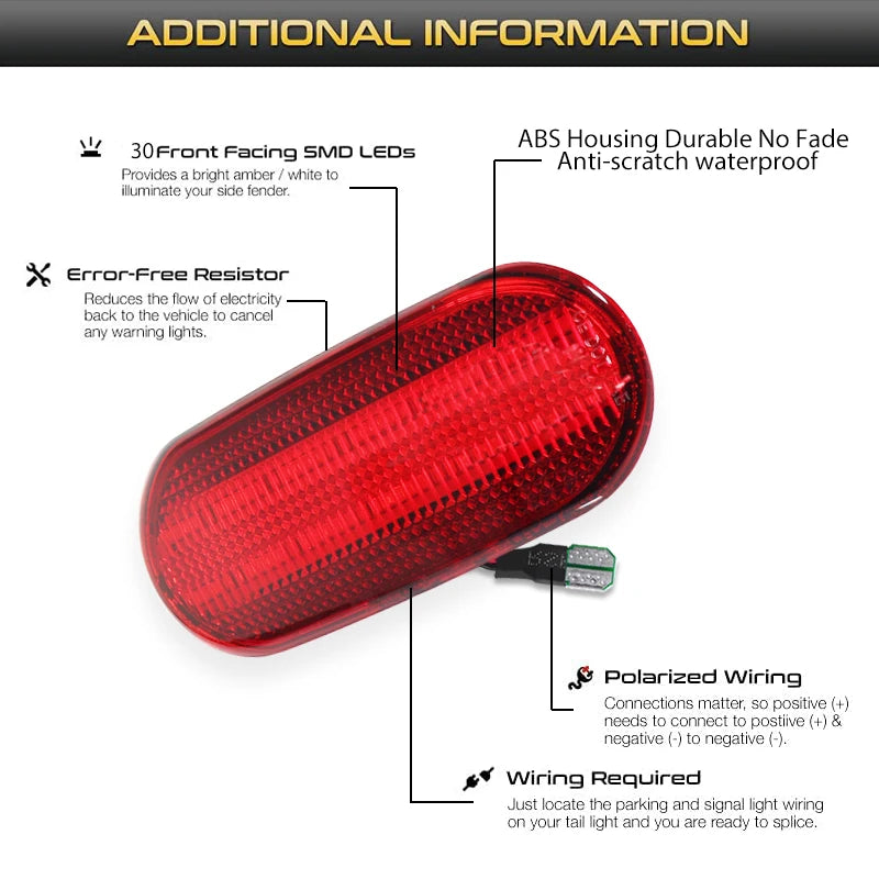 For Volkswagen Beetle Red Rear Fender Sidemarker Lamps Red Driving Lights/Parking Lights,Rear Side Marker Light 1998-2005