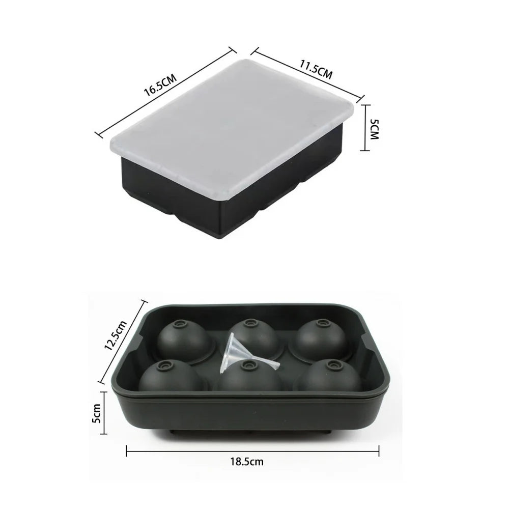 Silicone ice cube tray, large round ice cubes and square ice cubes, BPA-free, reusable, with lid, suitable for cocktails, whisky