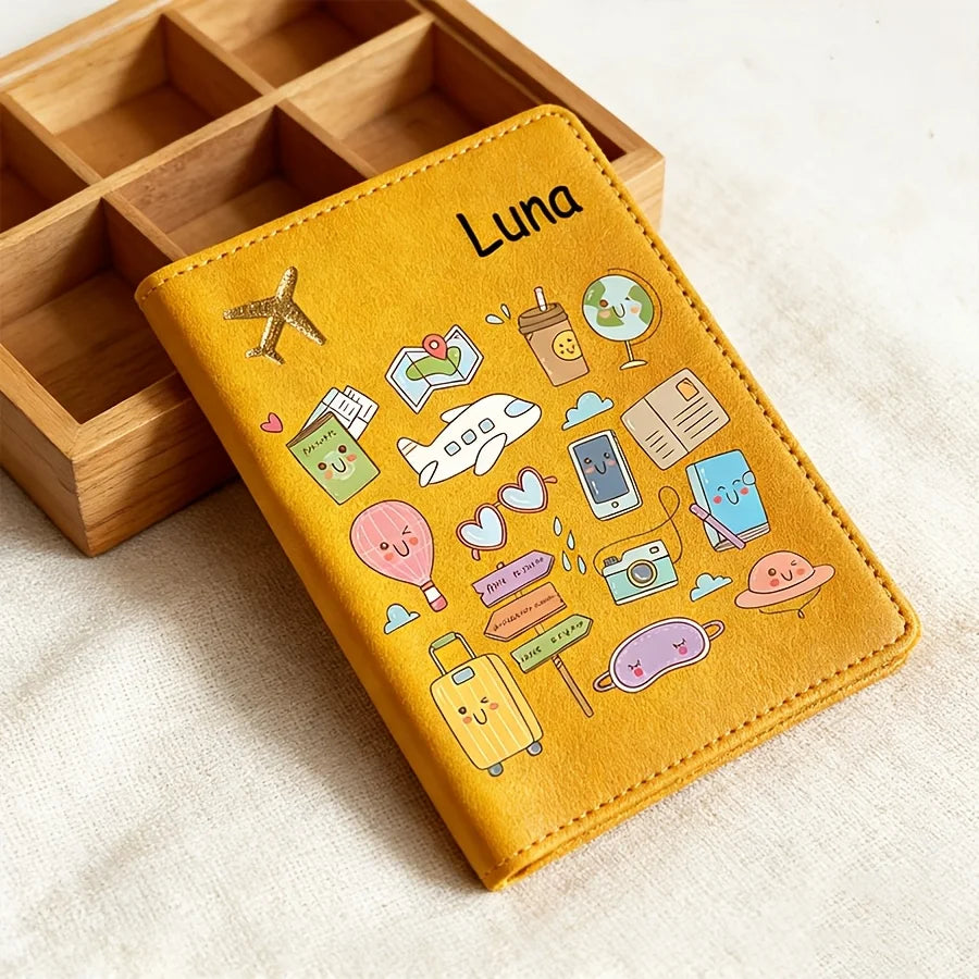 Custom Name Text Passport Holder Cute Cartoon Lightweight Travel Case Fashion Gift for Vacation Business Trip Use
