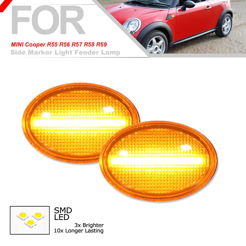 iJDM Amber Full Strip LED Fender Side Marker Blinker Lights for MINI Cooper R55 R56 R57 R58 R59 Gen2 Dynamic Turn Signal Lamp