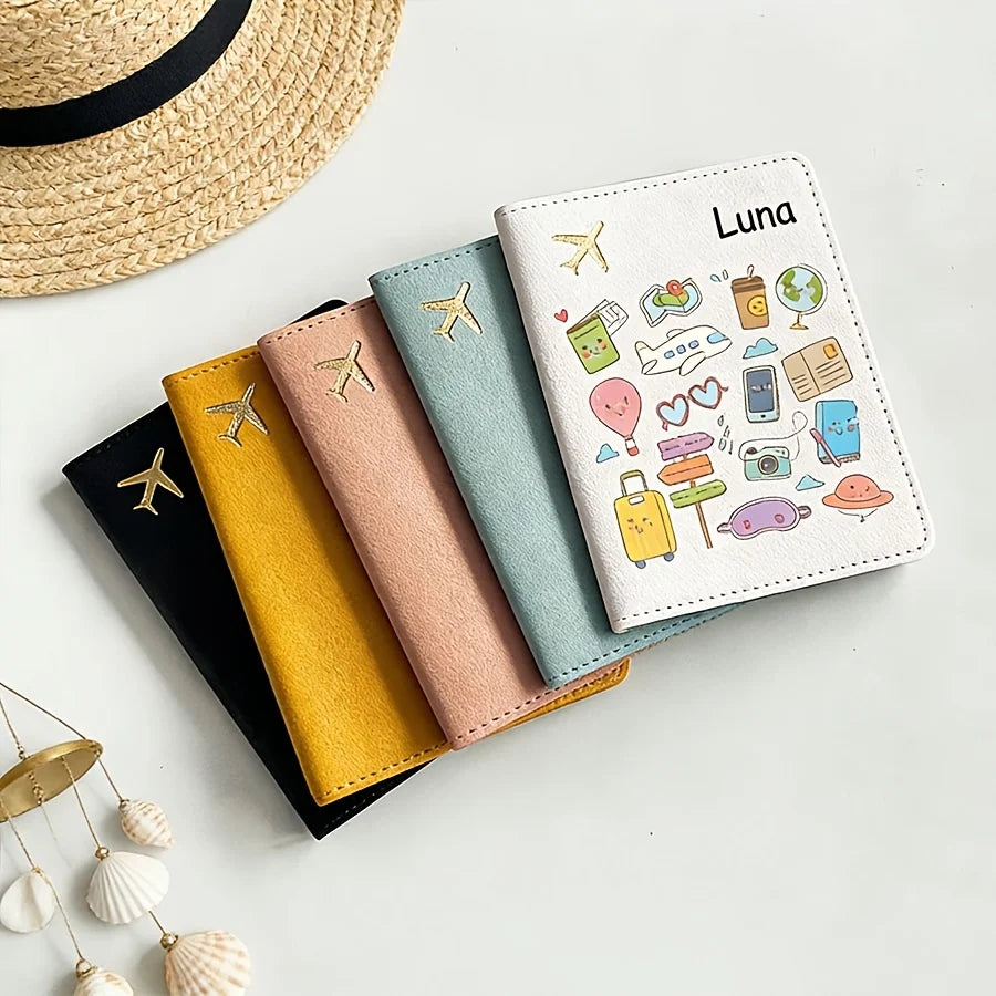 Custom Name Text Passport Holder Cute Cartoon Lightweight Travel Case Fashion Gift for Vacation Business Trip Use