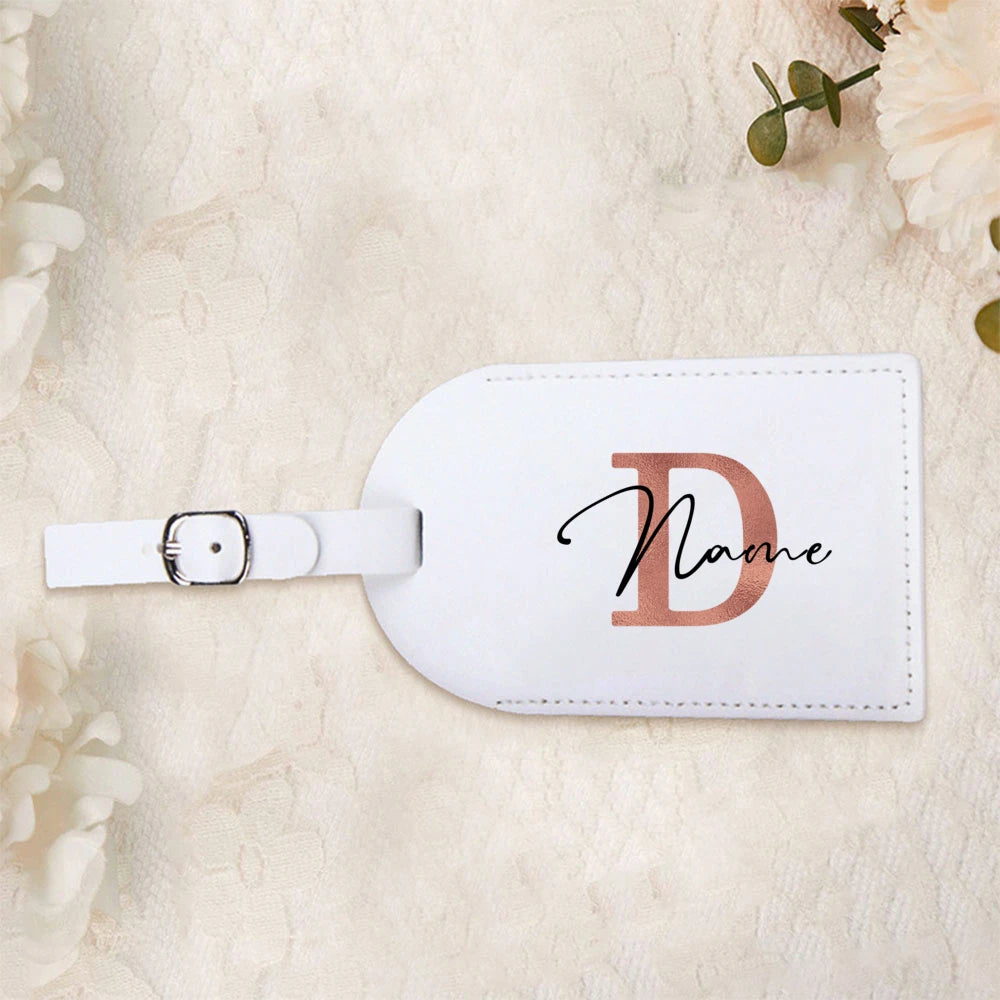 Personalized White Luggage Tag with Rose Golden Initials, Perfect for Your Suitcase Or Travel Bag