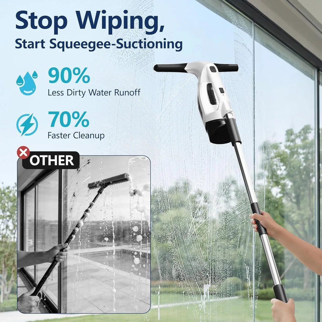 Window Vacuum Squeegee Cordless 2000Pa Electric Window Cleaner Tool with 2200mAh 150ml Water Collection Tank Window Cleaning Kit