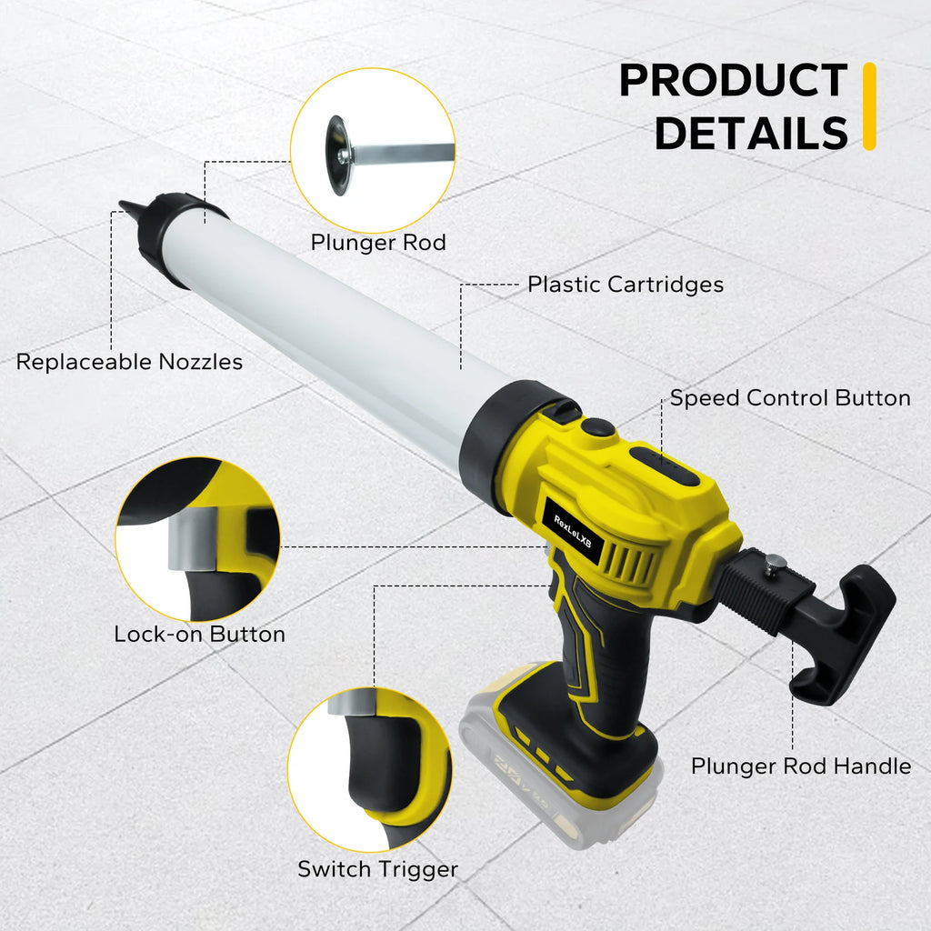 20oz/600ml Cordless Caulking Gun for Dewalt/Makita/Milwaukee 18/20V Battery 4 Adjustable Speeds Sausage Caulk Gun (No Battery)