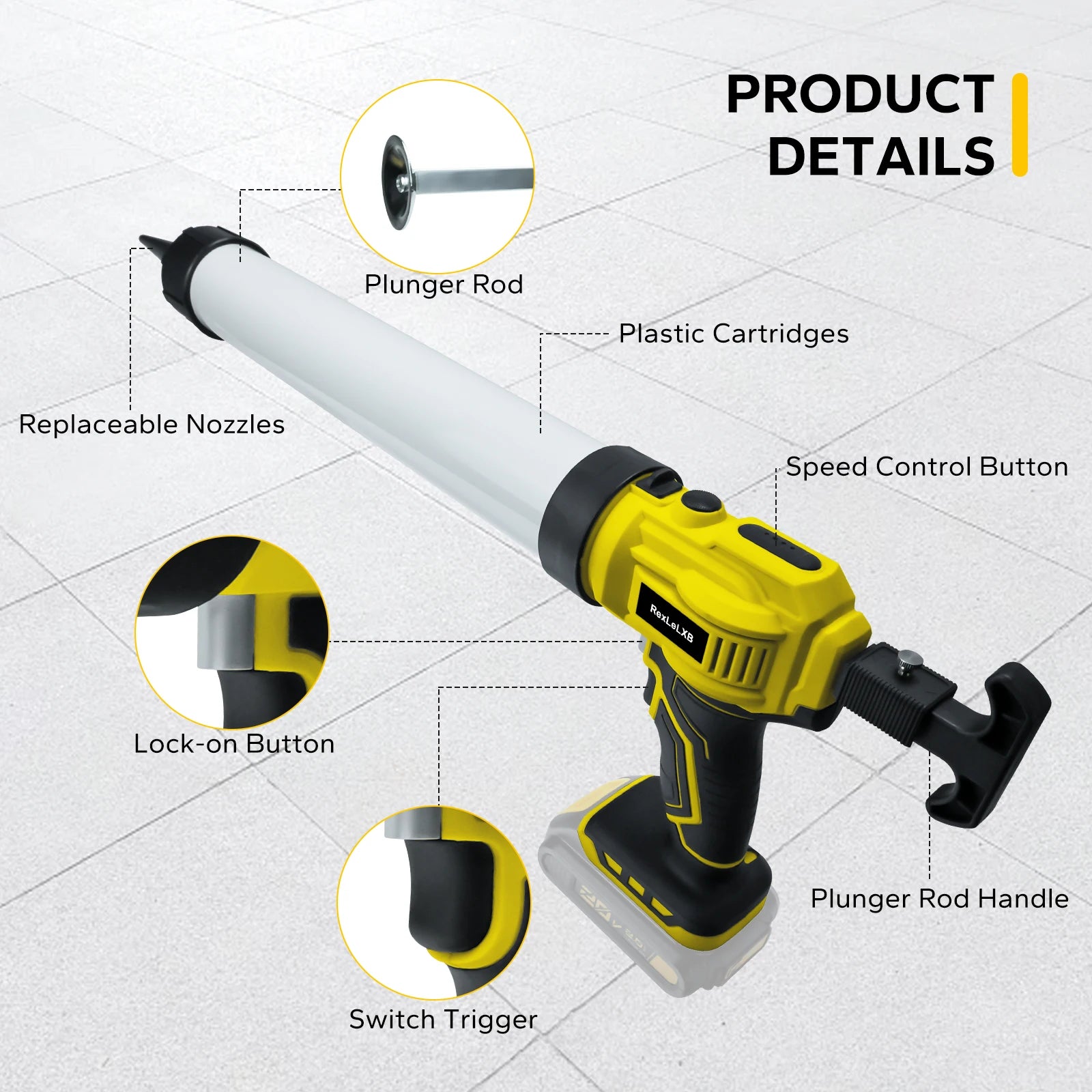 20oz/600ml Cordless Caulking Gun for Dewalt/Makita/Milwaukee 18/20V Battery 4 Adjustable Speeds Sausage Caulk Gun (No Battery)