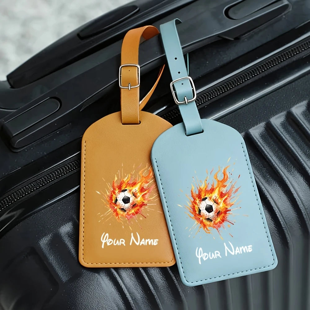Customizable Name with Printed Football Design, Creative and Portable Travel ID Tag, Suitable for Suitcases