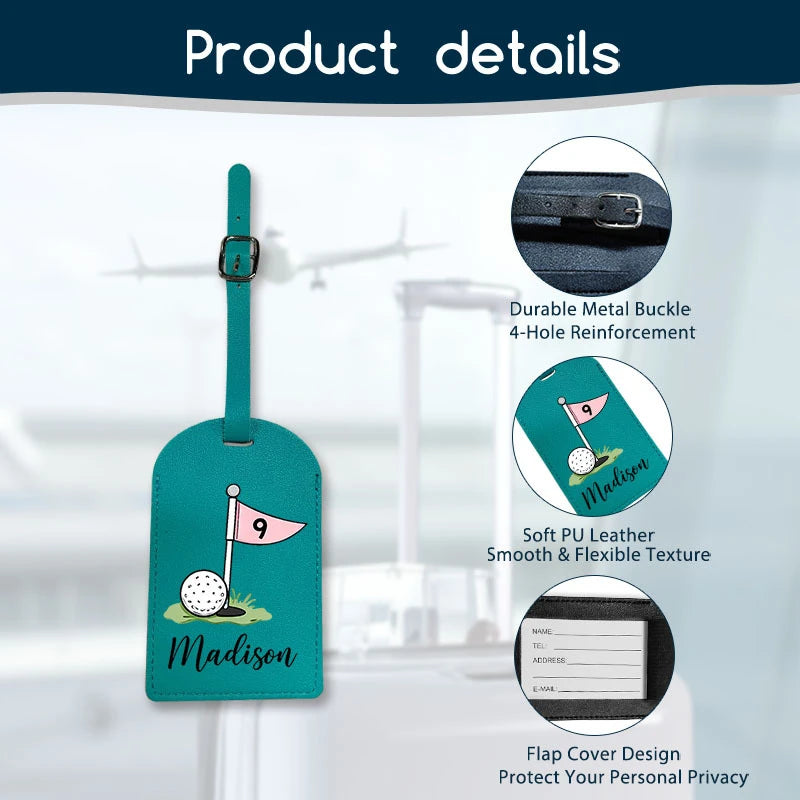 Custom Personalized Synthetic Leather Luggage Tag Golf Theme PU Material Privacy Flap Cover Travel Bag Identifier Perfect