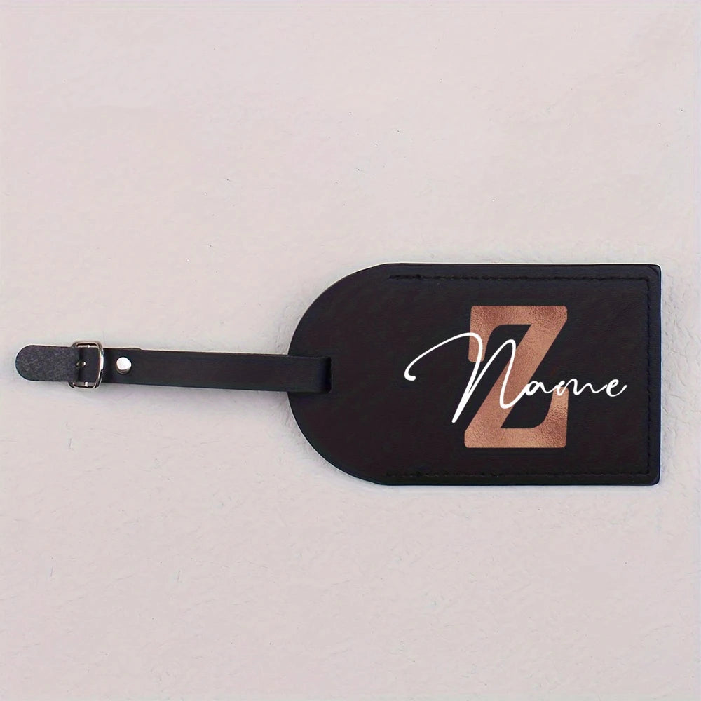 1pc Personalized Luggest Tag for Unisex, Fashion and Retro Black Tag with Retro Initial Design - Custom Name