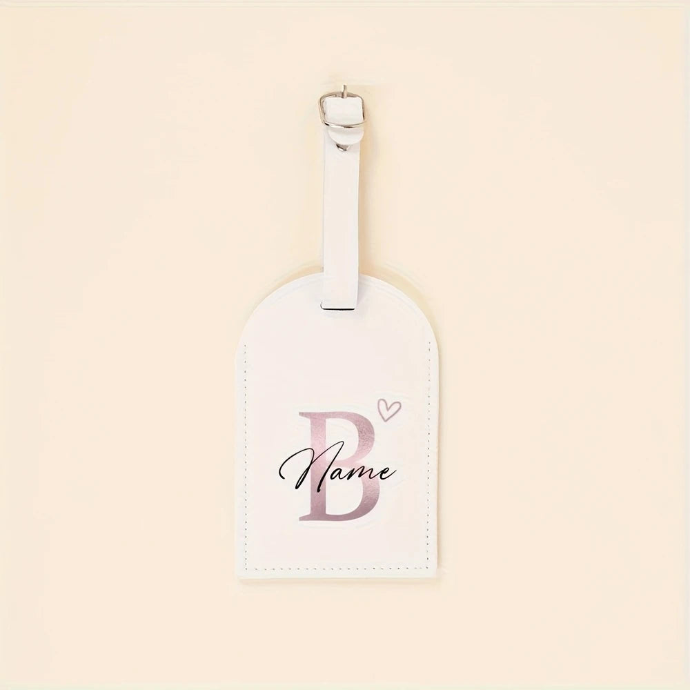 Custom Name Tag - Elegant Font Engraving Name/Initials, PU Material - Wedding,Birthday, Travel Gift - Customizable Letter (A-Z)
