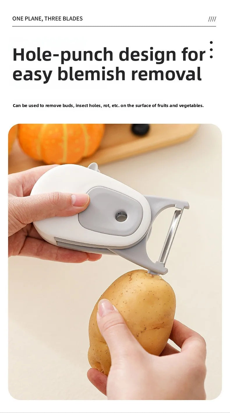 Portable 3-in-1 Fruit and Vegetable Peeler with Stainless Steel Blade Kitchen Scraper Tool