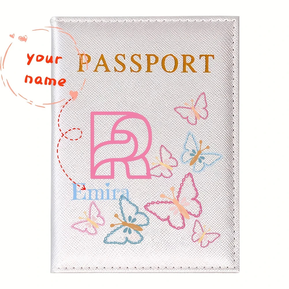 Personalized White Butterfly Letter PU Passport Cover Travel Storage, Elegant Holiday Anniversary Party Present