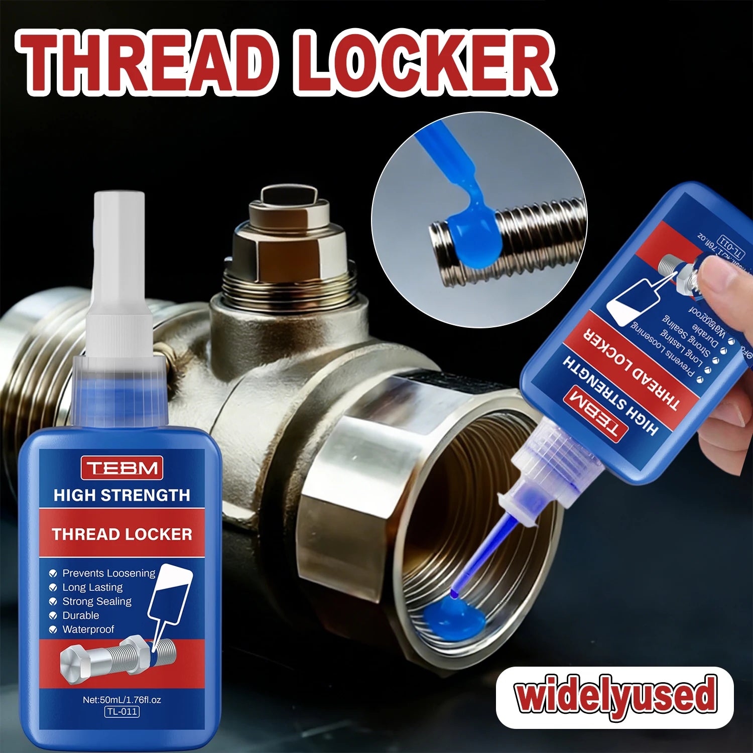 Thread Locking Agent, Medium Strength Blue Anaerobic Adhesive for Fixing Screws and Nuts, Anti-Loosening, Oil Resistant