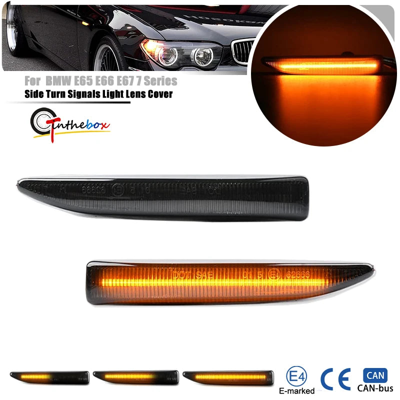 2Pcs Amber Dynamic Sequential Blink LED Side Marker Light For BMW 7 Series E65 E66 E67 E68 745i 750i 760i Turn Signal Light