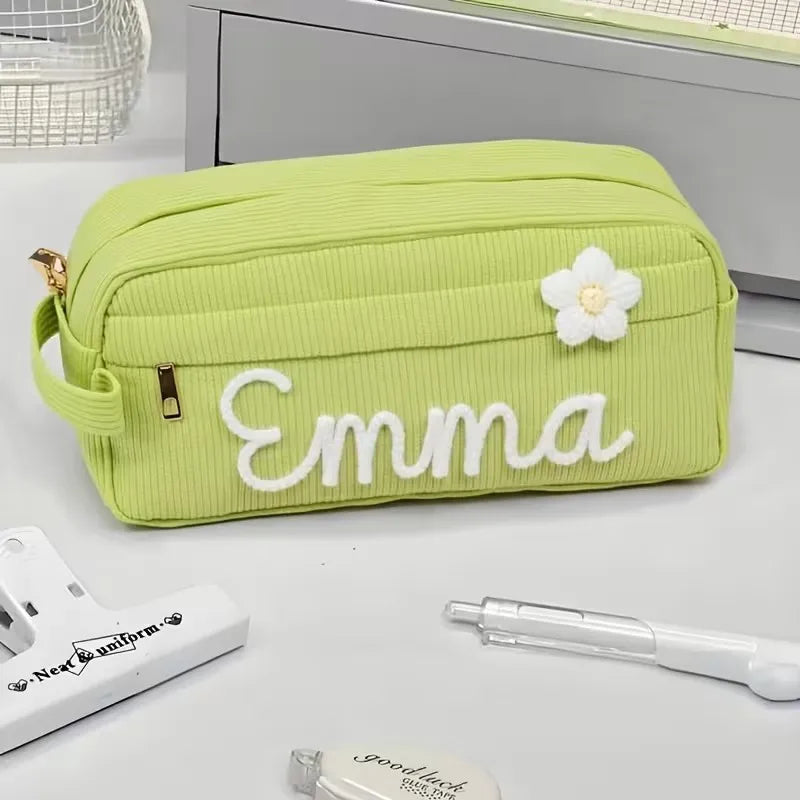 1pc Custom Corduroy Makeup Bag: Personalized yarn name bag, stylish and simple mini portable storage bag with large capacity