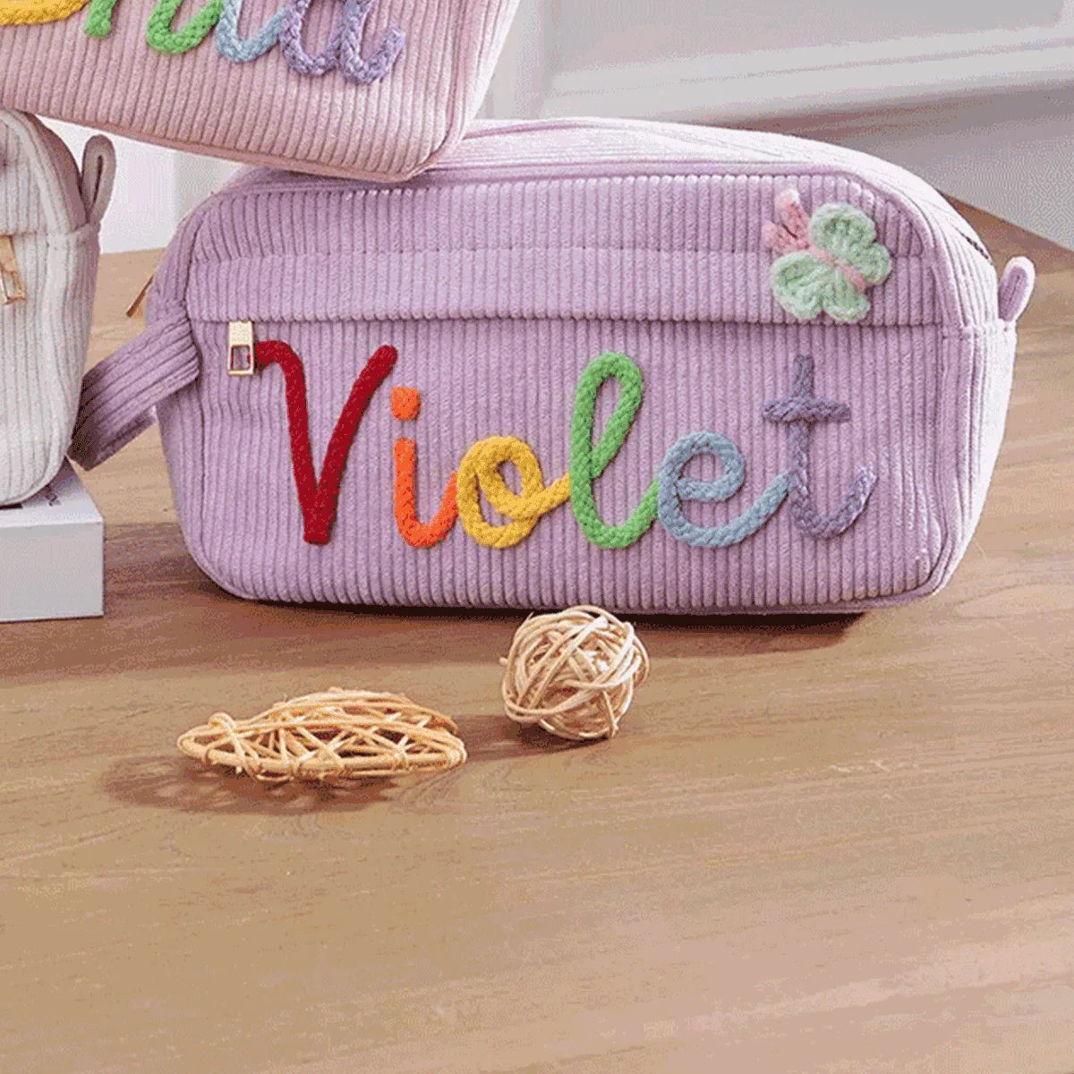1pc Custom Corduroy Makeup Bag: Personalized yarn name bag, stylish and simple mini portable storage bag with large capacity