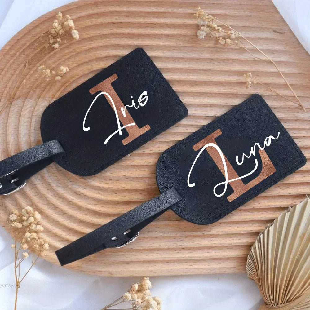 1pc Personalized Luggest Tag for Unisex, Fashion and Retro Black Tag with Retro Initial Design - Custom Name