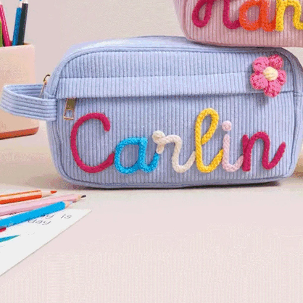 1pc Custom Corduroy Makeup Bag: Personalized yarn name bag, stylish and simple mini portable storage bag with large capacity