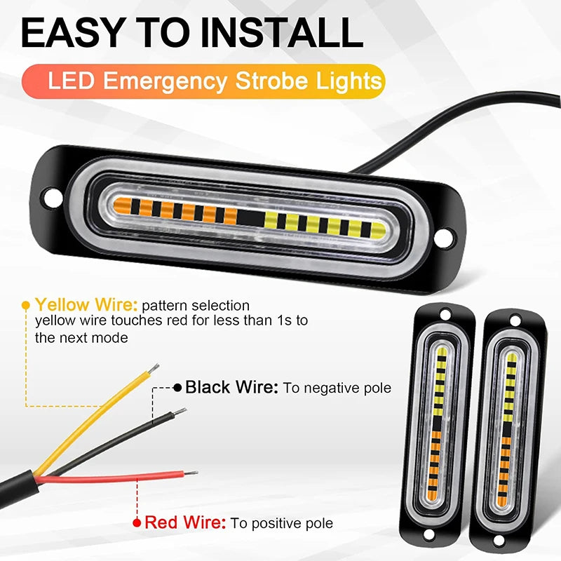 1x Truck 12V 24V 6smd LED Strobe Warning Light Strobe Grille Flashing Lightbar Car Beacon Lamp Amber Yellow White Traffic Light