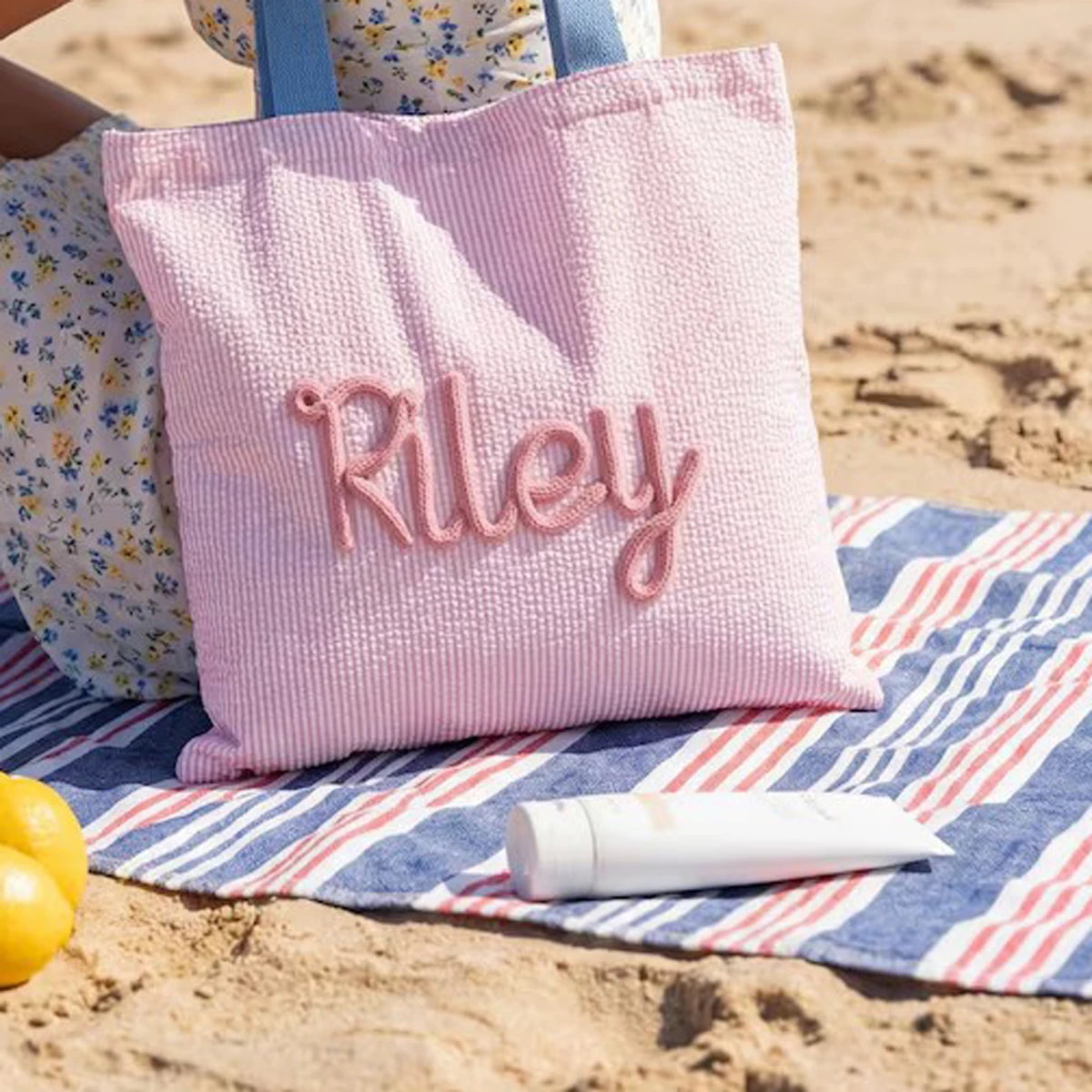 Personalized Beach Tote Bag — Lined Beach Bag with Inner Pocket — Personalized Zippered Tote — Summer Hobo Bag — Bridesmaid Gift