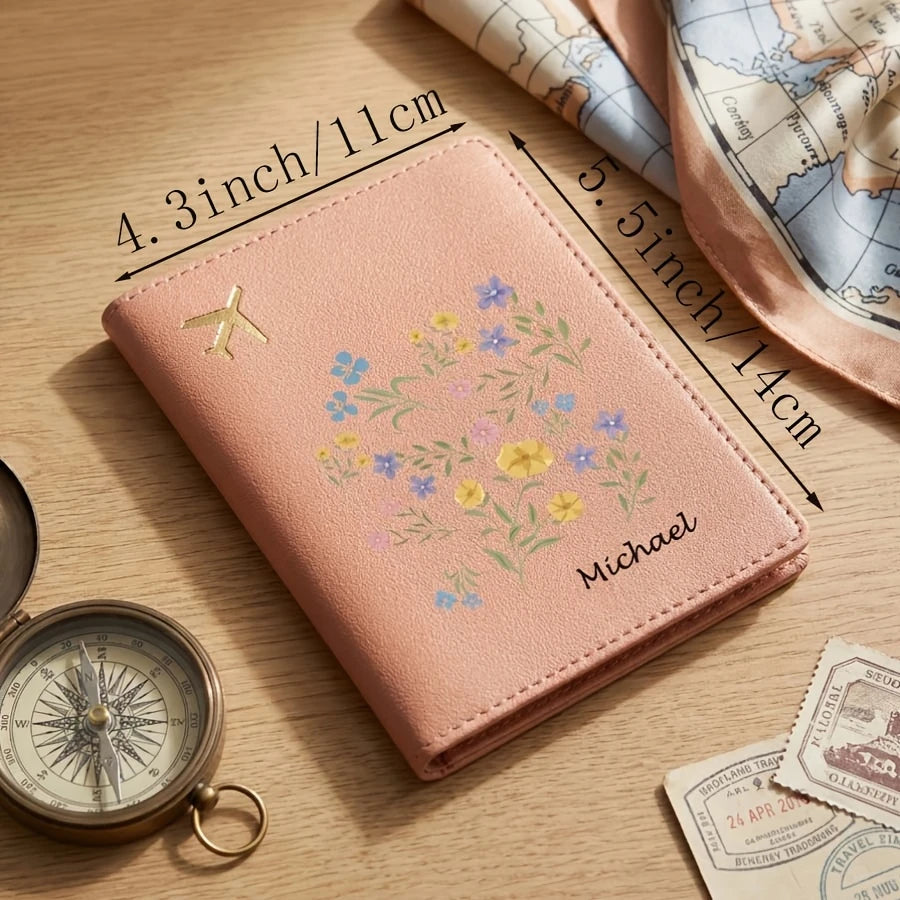 Custom Name Floral Passport Holder Pastel Black Travel Organizer For Passport Visa ID Women Travel Gift