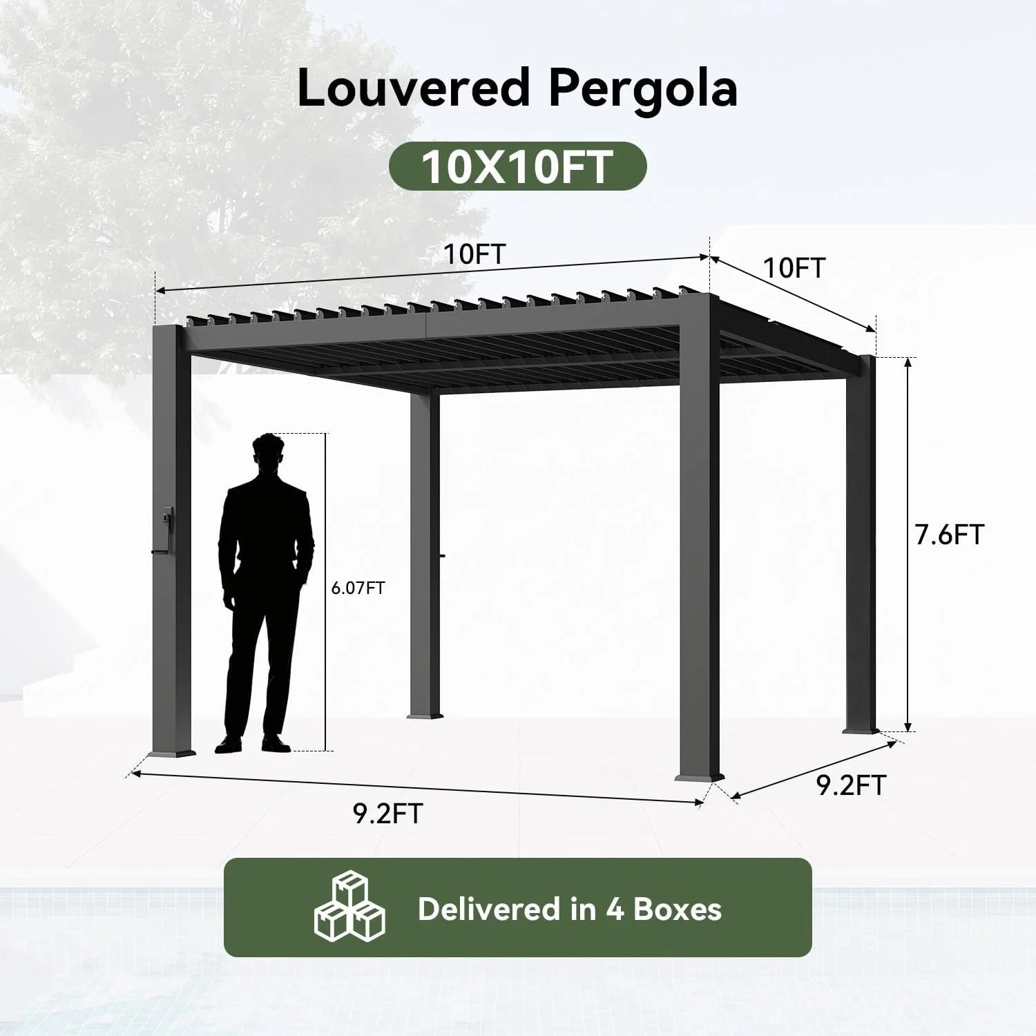Aoxun 10x10FT Louvered Aluminum Pergola Adjustable Roof Metal Pergola for Decks Gardens Backyards Easy Assembly Gray