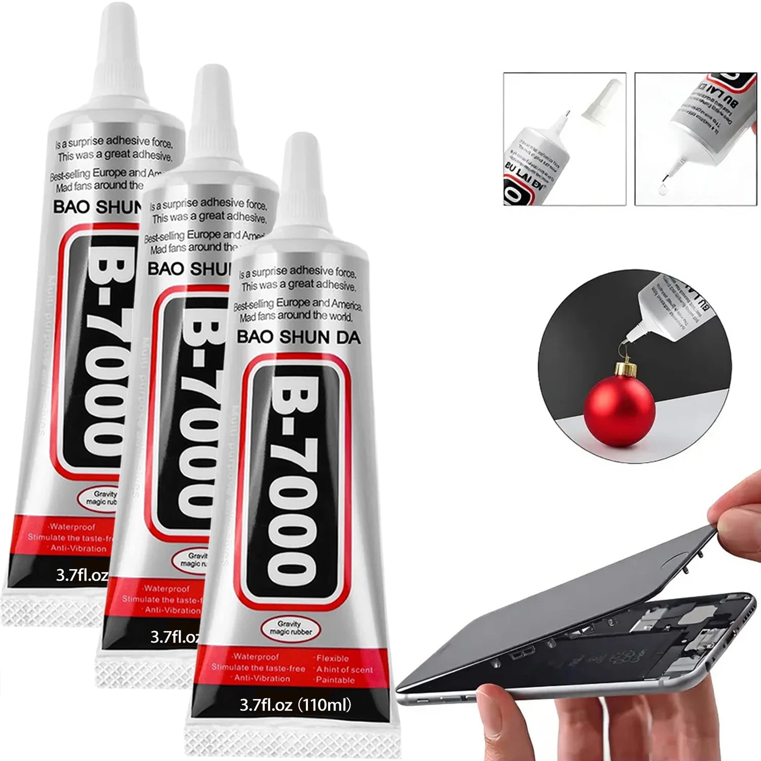 4-pack B-7000 Super Glue, a craft adhesive suitable for electronics, jewelry, crafts, books, fabrics, and more 15ml/50ml/110ml.