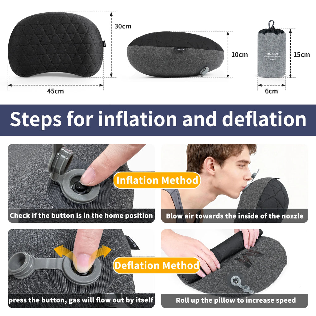 MAPLEAF Inflatable Camping Pillow Portable Neck Pillow Ergonomic Support Adjustable Firmness Neck Support Ultralight Outdoor