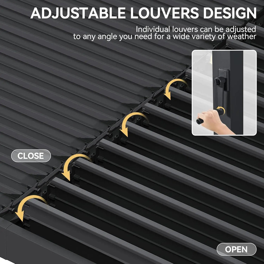 Aoxun 10x10FT Louvered Aluminum Pergola Adjustable Roof Metal Pergola for Decks Gardens Backyards Easy Assembly Gray