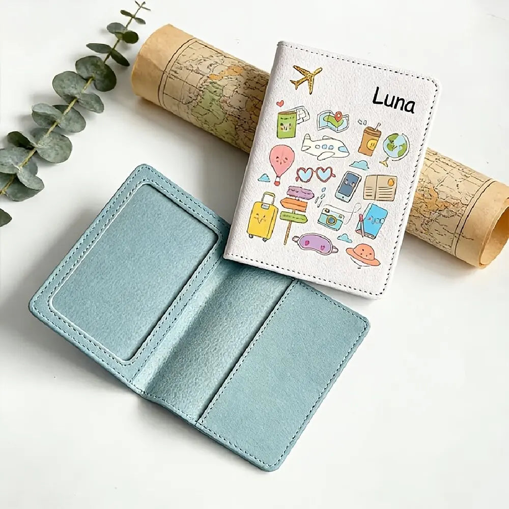 Custom Name Text Passport Holder Cute Cartoon Lightweight Travel Case Fashion Gift for Vacation Business Trip Use