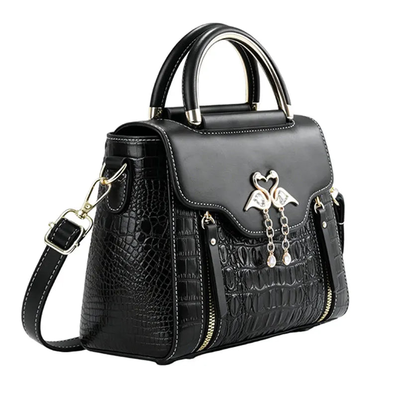 3-piece women's bag set, ladies handbag, crocodile pattern leather shoulder and crossbody bag, fliptop design bag, birthday gift