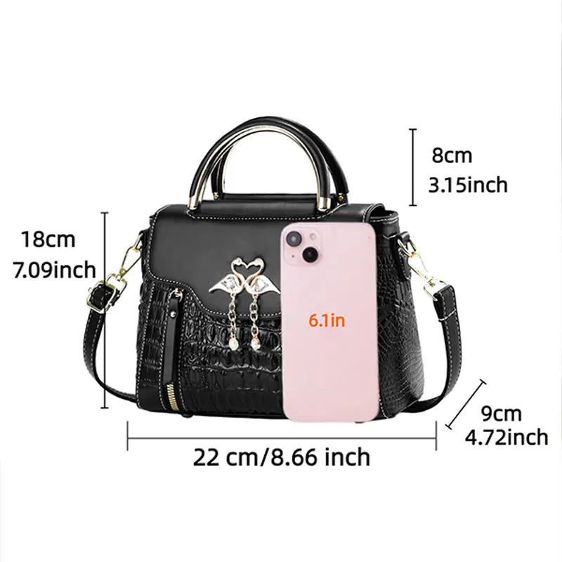 3-piece women's bag set, ladies handbag, crocodile pattern leather shoulder and crossbody bag, fliptop design bag, birthday gift