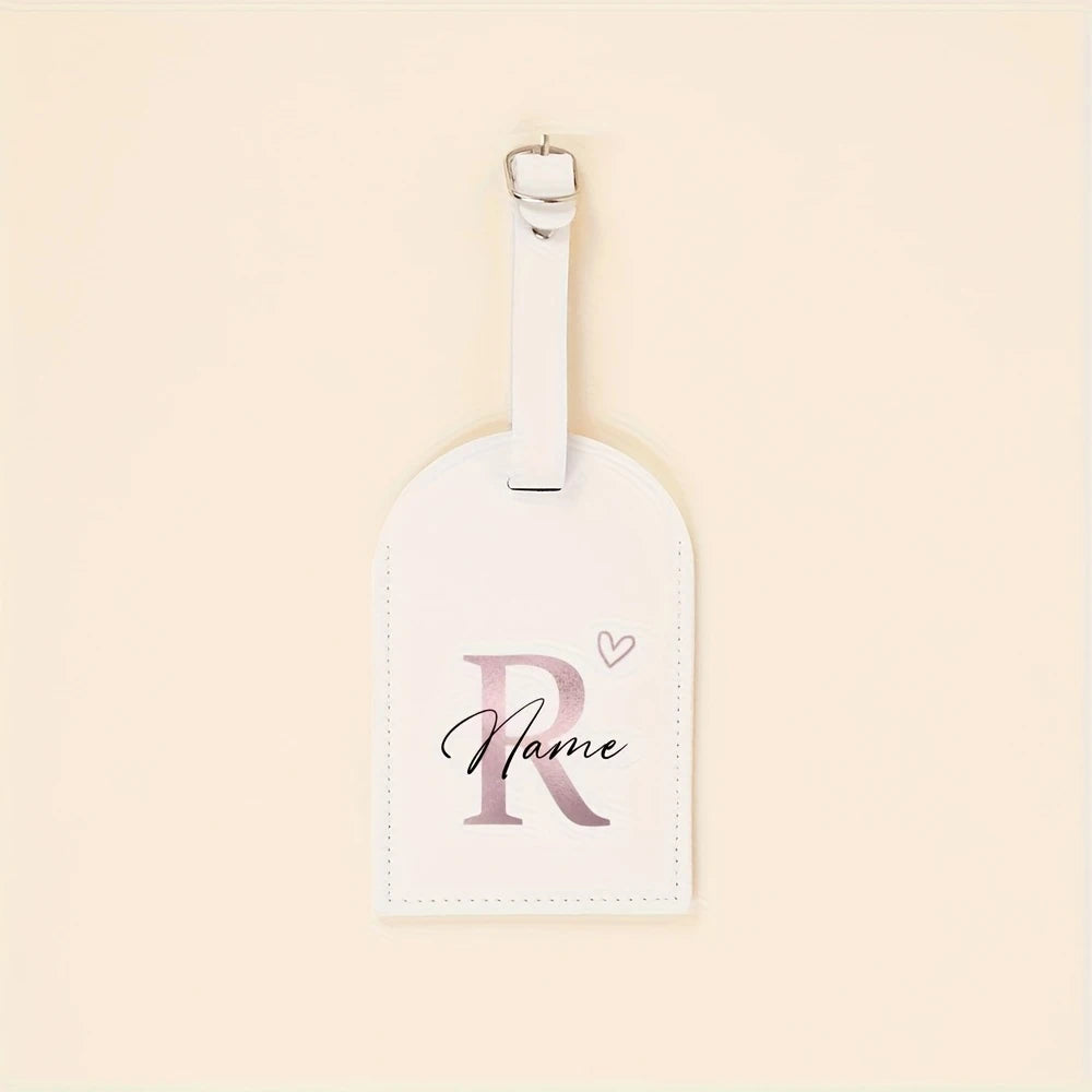 Custom Name Tag - Elegant Font Engraving Name/Initials, PU Material - Wedding,Birthday, Travel Gift - Customizable Letter (A-Z)