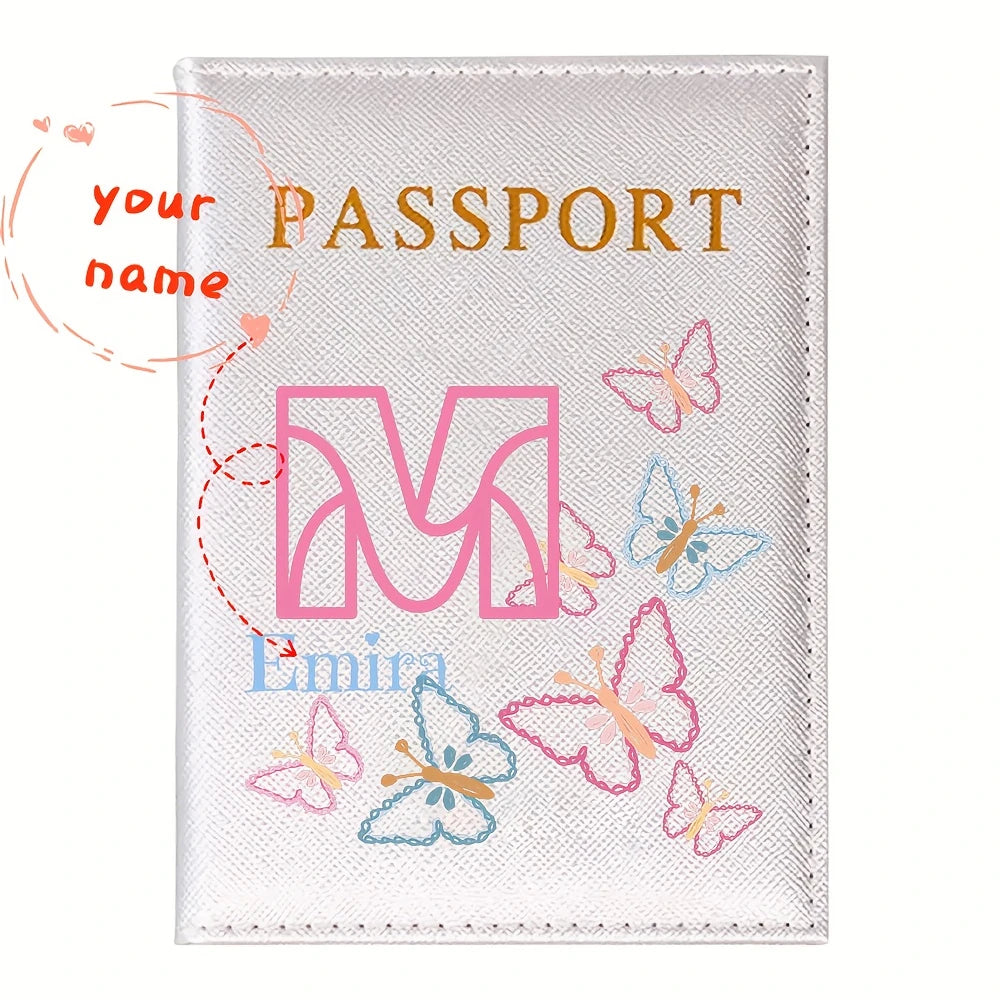 Personalized White Butterfly Letter PU Passport Cover Travel Storage, Elegant Holiday Anniversary Party Present
