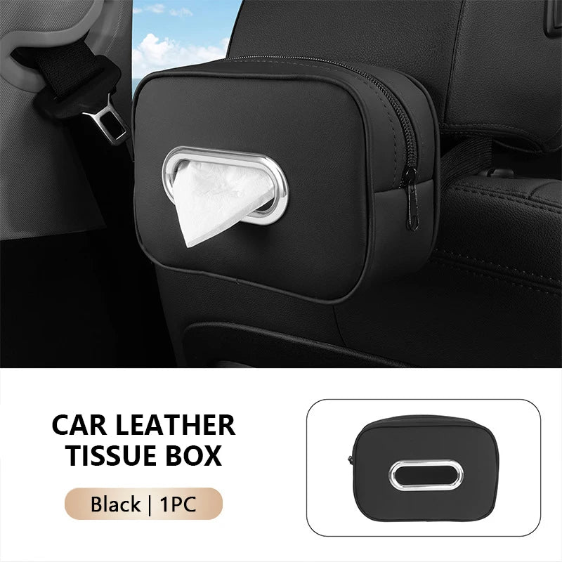 SEAMETAL Car Seat Back Tissue Holder Luxury Wear-Resistant Tissue Box Auto Backseat Hanging Napkin Case Storage Bag with Zipper