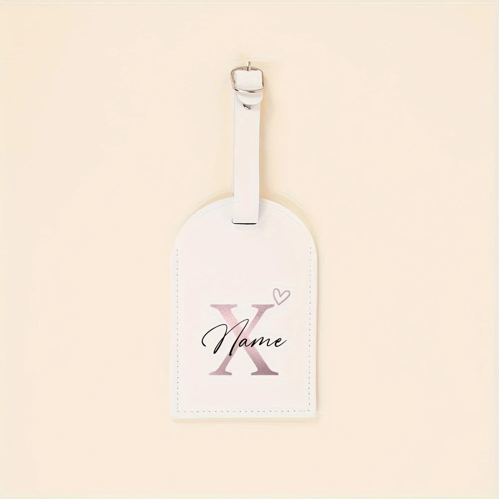 Custom Name Tag - Elegant Font Engraving Name/Initials, PU Material - Wedding,Birthday, Travel Gift - Customizable Letter (A-Z)
