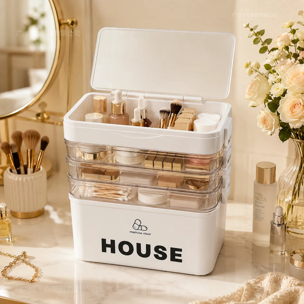YX Large-Capacity Multi-Tier Stackable Storage Box Practical Portable Home First Aid Emergency Kit with Transparent Lid and Handles Organizer for Pills Crafts Hair Accessories Cosmetics Small Items Kitchen Bathroom Office Dor