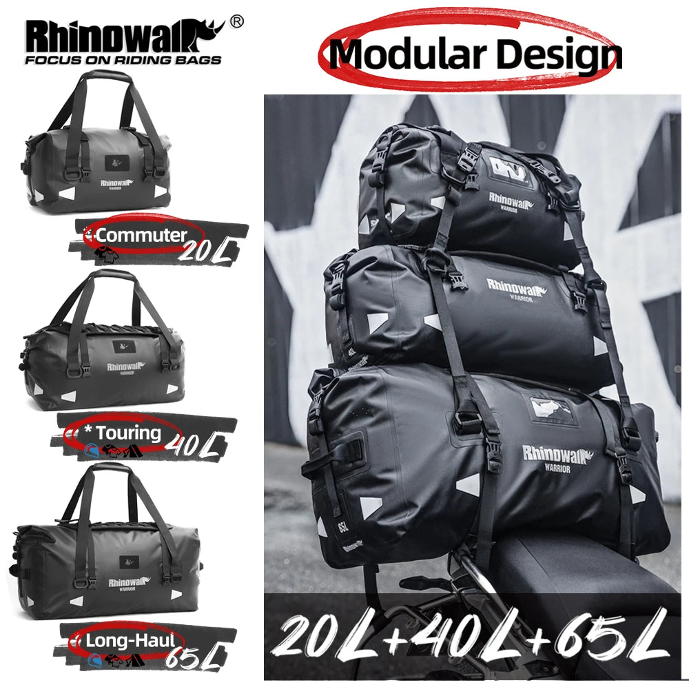 Rhinowalk Motorcycle Saddle Bag Waterproof 20L/40L/65L Universal Pannier Side Bag Top Travel Luggage Box Free Combination