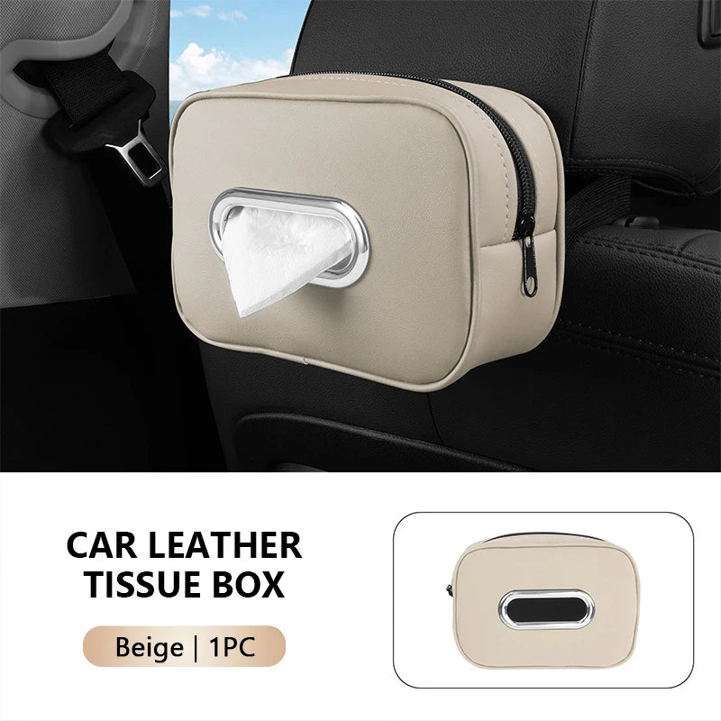SEAMETAL Car Seat Back Tissue Holder Luxury Wear-Resistant Tissue Box Auto Backseat Hanging Napkin Case Storage Bag with Zipper
