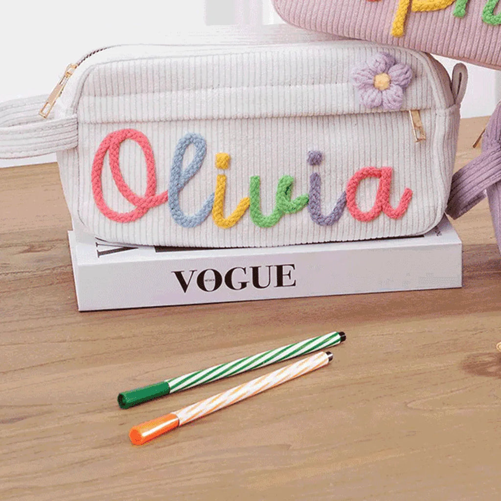 1pc Custom Corduroy Makeup Bag: Personalized yarn name bag, stylish and simple mini portable storage bag with large capacity