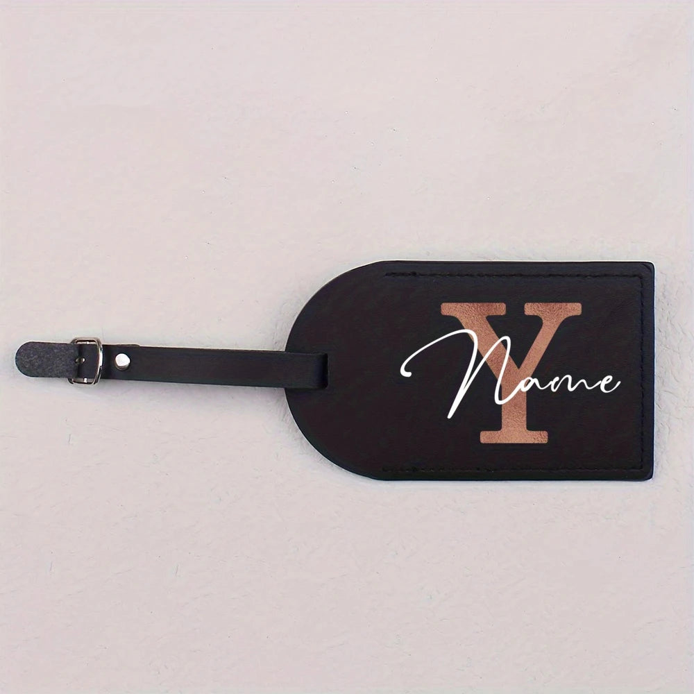 1pc Personalized Luggest Tag for Unisex, Fashion and Retro Black Tag with Retro Initial Design - Custom Name