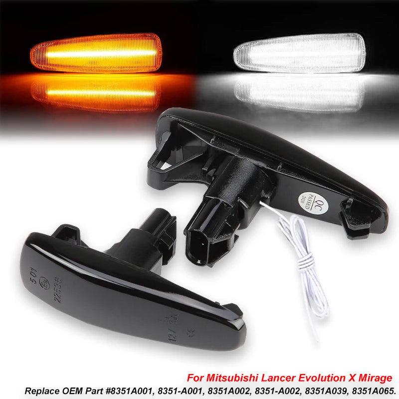 Dynamic Amber Turn Signal Light Marker Lamp For Mitsubishi Lancer Evolution Evo X Outlander Sport RVR ASX White DRL Parking Lamp