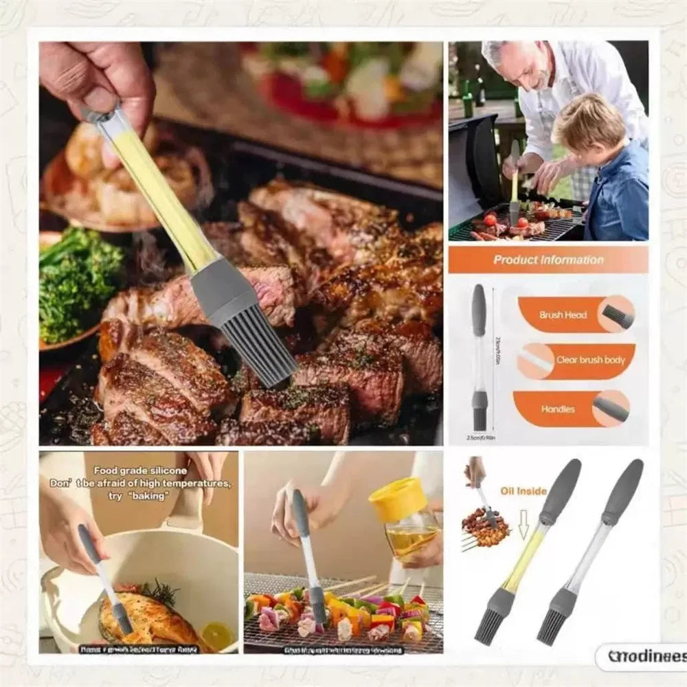 4-Piece Multifunctional Silicone Baking Tool Set with Round-Headed Barbecue Oil Brush and Kitchen Cooking Brush