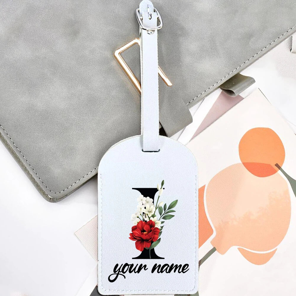 Black Floral Letter with Name Monogram Luggage Tag for Suitcase Baggage Handbag Tags Travel Bag Label Tag Personalised Gift