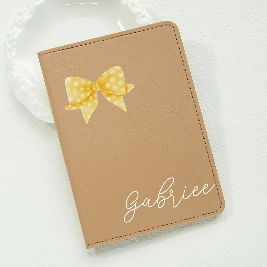 Customized Name Passport Cover with Bow Pattern Personalized Monogram Bow Passport Holder Customized Document Card Holder