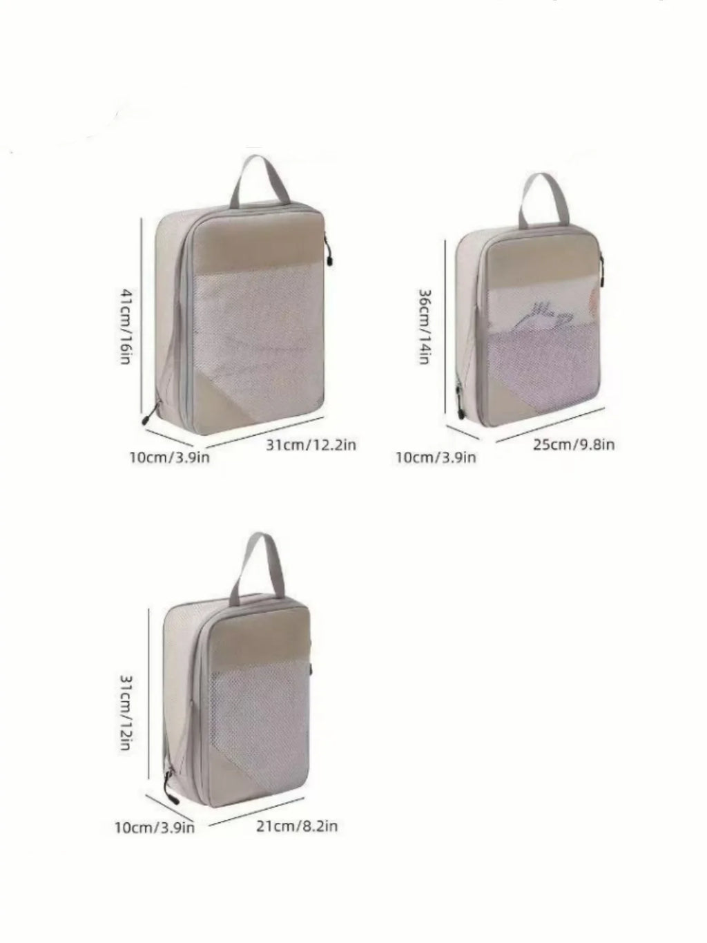 Set of 3 Compressible Packing Travel Storage Bags Cubes Waterproof Suitcase Nylon Portable with Handbag Luggage Organizer