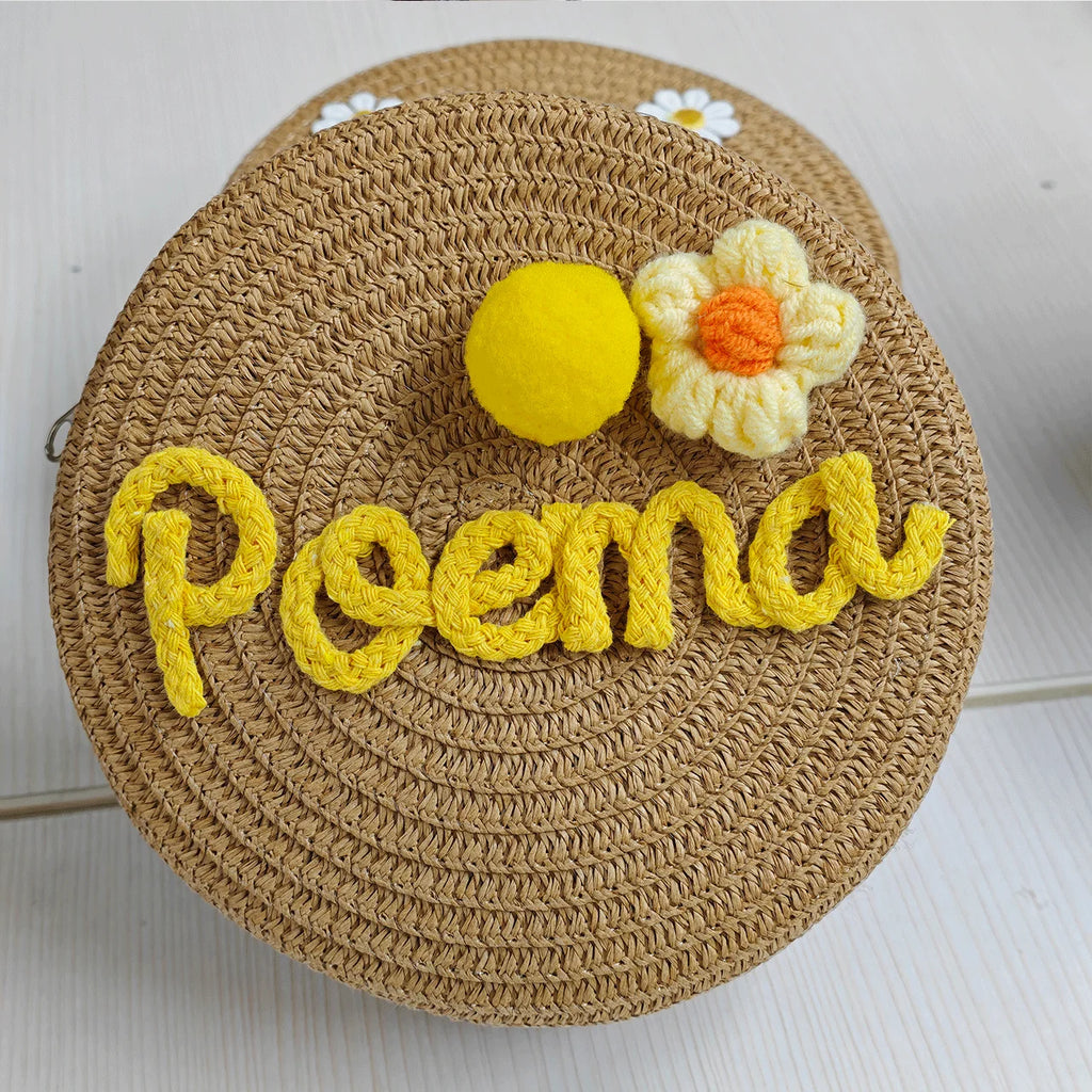 Personalized Custom Name Bag — Spring/Summer Round Straw Bag, Women's Beach Bag, Casual-Style Crossbody & Handbag