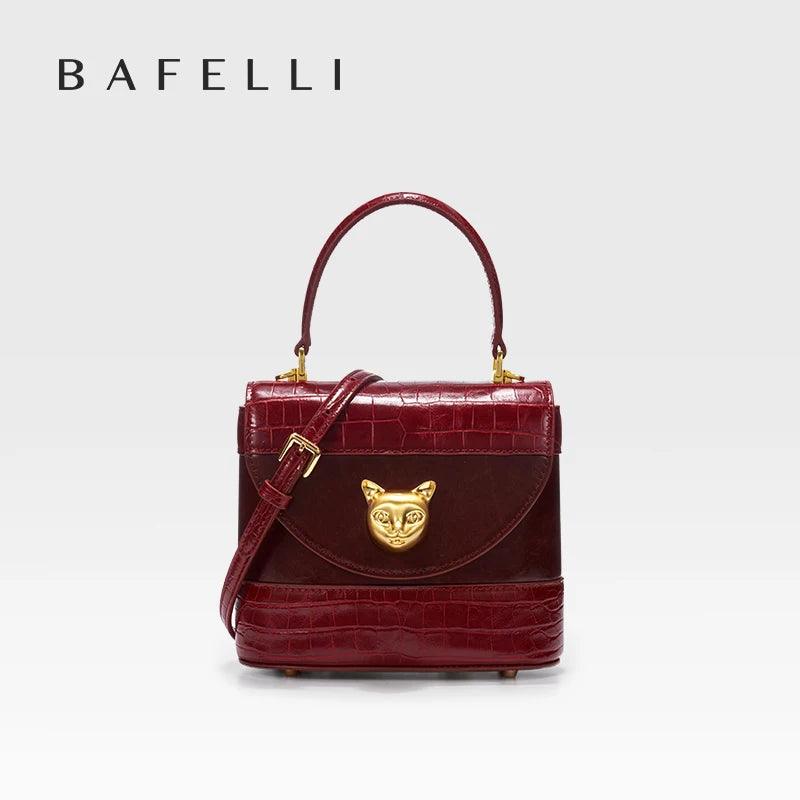 BAFELLI HANDBAG 2026 WOMEN'S NEW CROSSBODY LEATHER PURSE EVENING BAG CROCODILE GRAIN DESIGNER BUCKET CAT LUXURY BRAND FASHION
