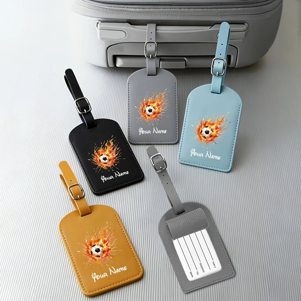 Customizable Name with Printed Football Design, Creative and Portable Travel ID Tag, Suitable for Suitcases